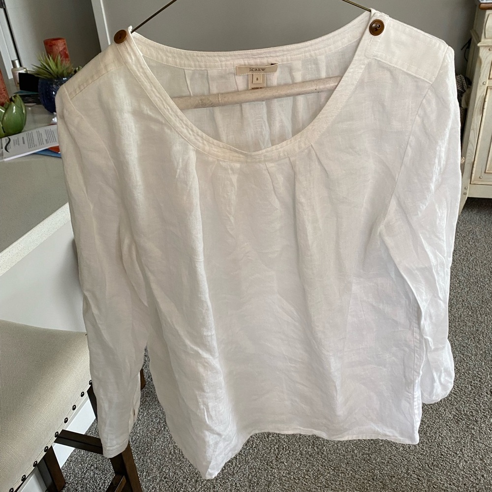 J. Crew White 100% Linen Blouse